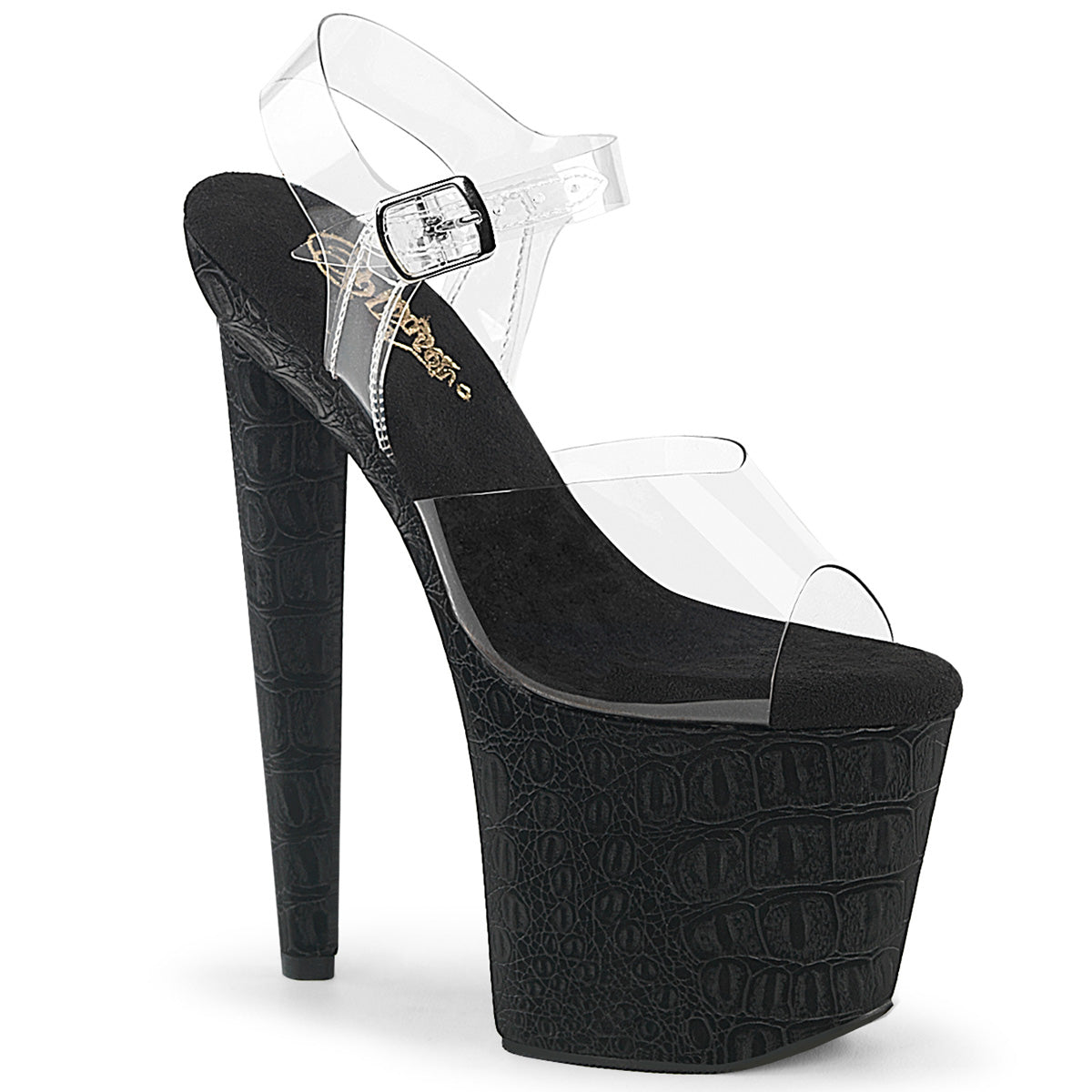 8" Heel, 3 1/2" PF Ankle Strap Sandal w/Reptile Print (Pleaser RAZ808WR/C/B)