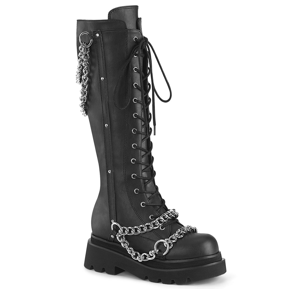 **2 1/2" Tiered PF Lace-Up Knee High Boots, Inside Zip (Demonia REGD215-1/BVL)