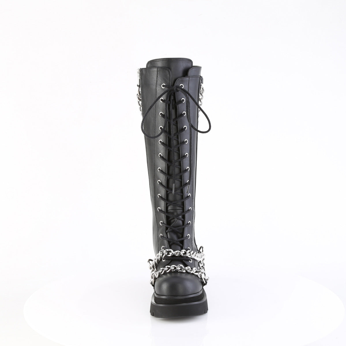 2 1/2" Tiered PF Lace-Up Knee High Boots, Inside Zip (Demonia REGD215/BVL)