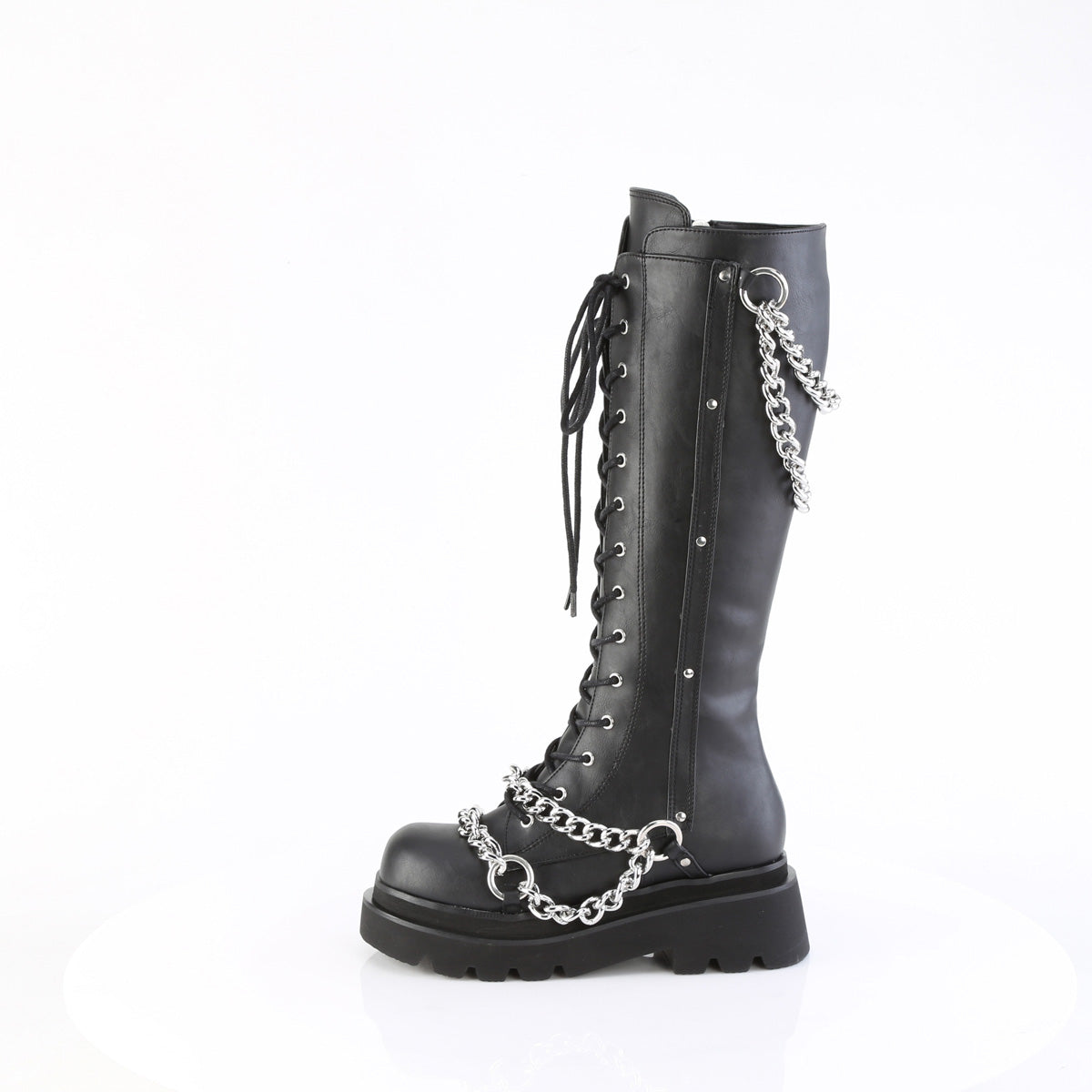 2 1/2" Tiered PF Lace-Up Knee High Boots, Inside Zip (Demonia REGD215/BVL)