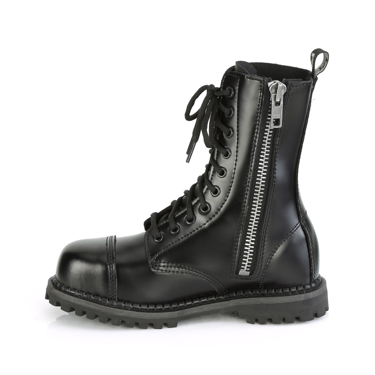 10 Eyelet Unisex Steel Toe Ankle Boot, Rubber Sole (Demonia RIOT10/BLE)