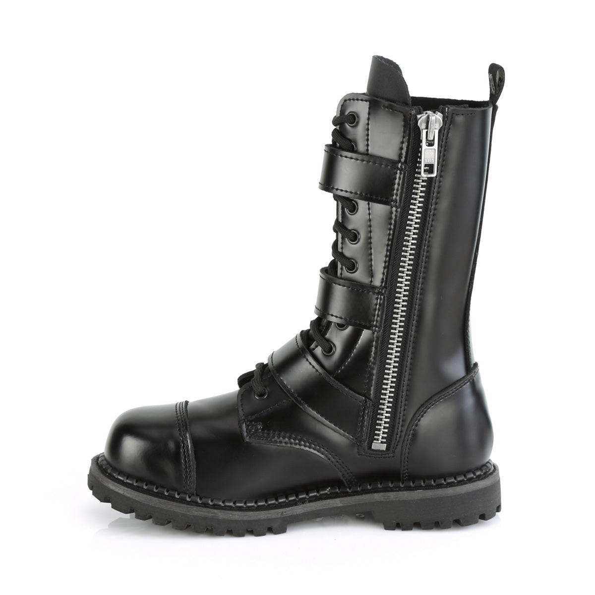 12 Eyelet Unisex Steel Toe Ankle Boot, Rubber Sole (Demonia RIOT12BK/BLE)