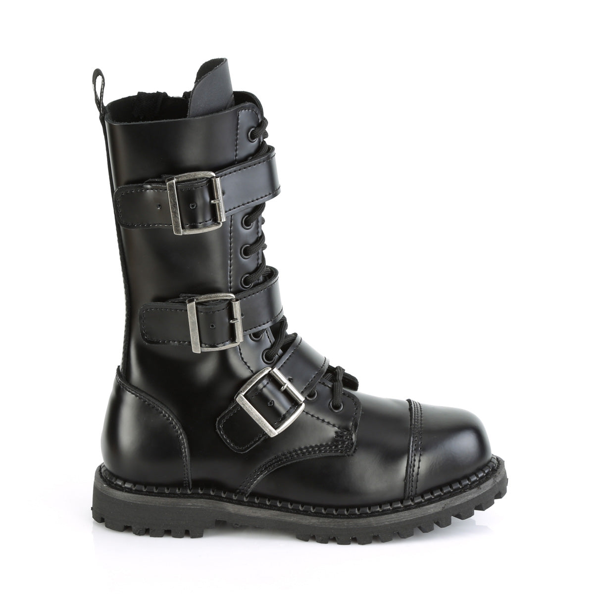 12 Eyelet Unisex Steel Toe Ankle Boot, Rubber Sole (Demonia RIOT12BK/BLE)