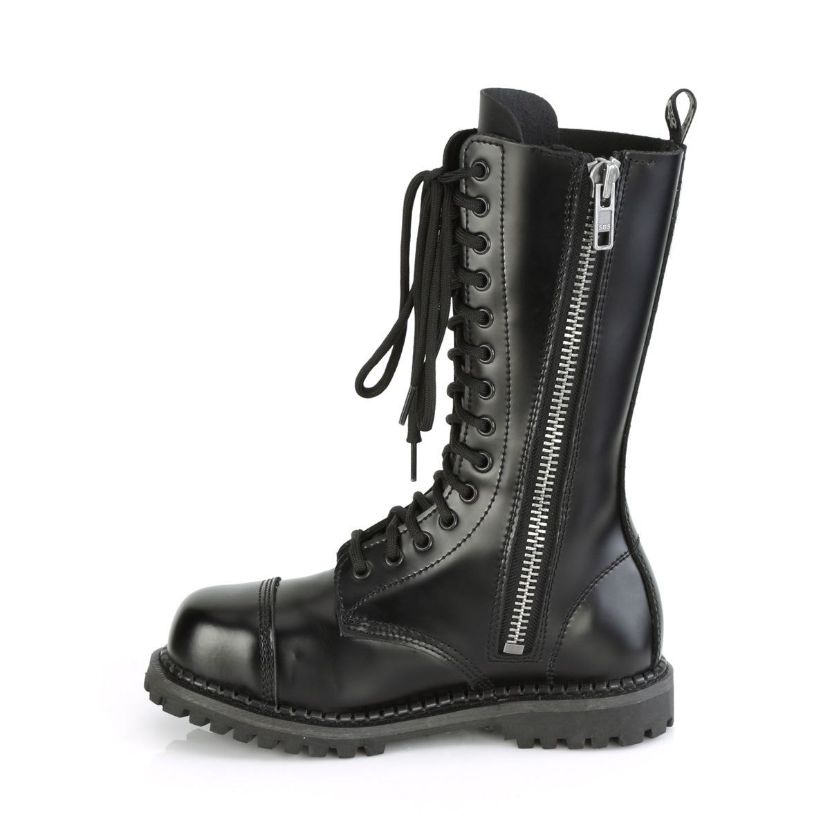 14 Eyelet Unisex Steel Toe Mid Calf Boot, Rubber Sole (Demonia RIOT14/BLE)