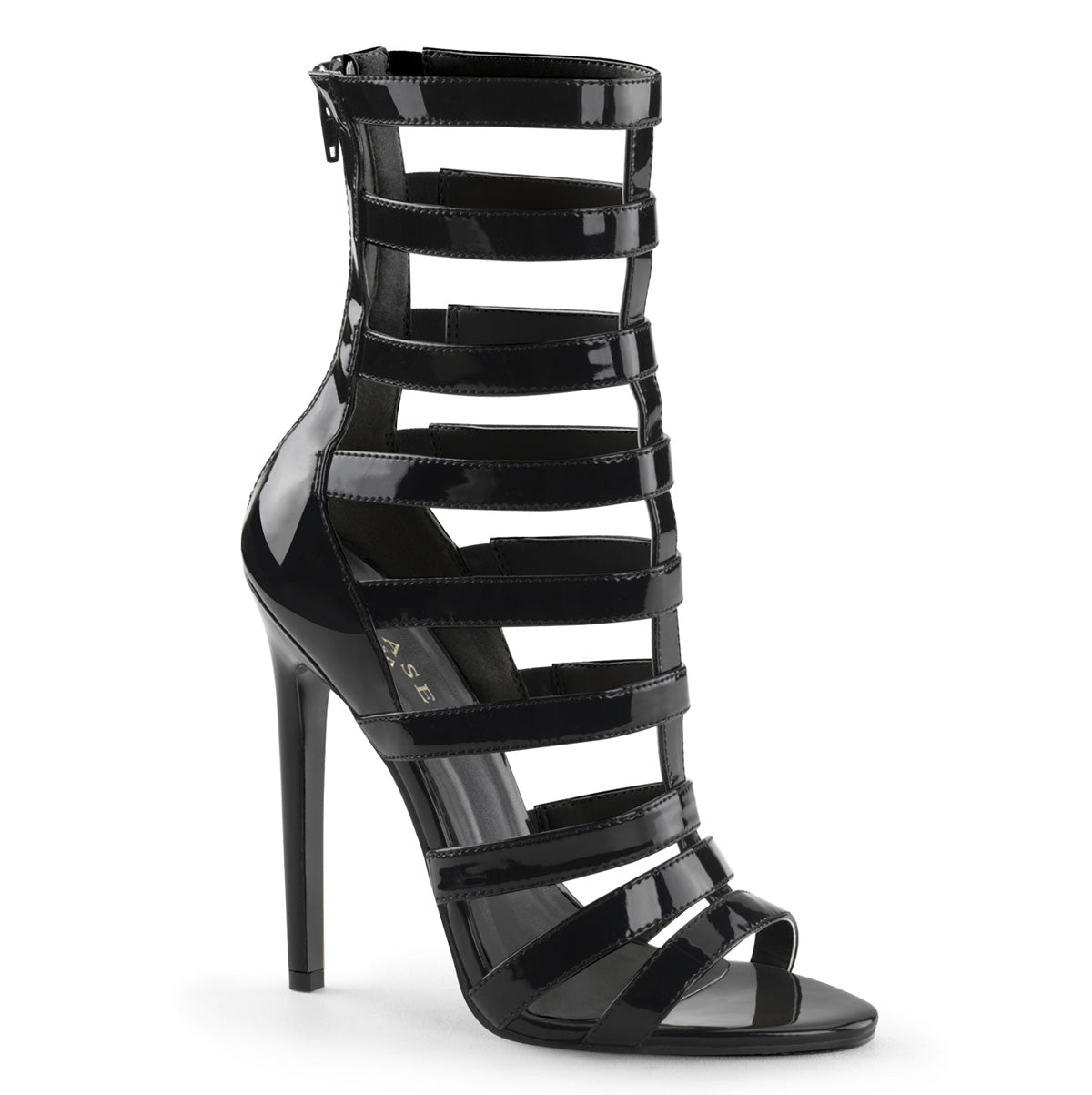 5" Heel Closed Back Strappy Cage Sandal, Back Zip (Pleaser SEXY52/B)