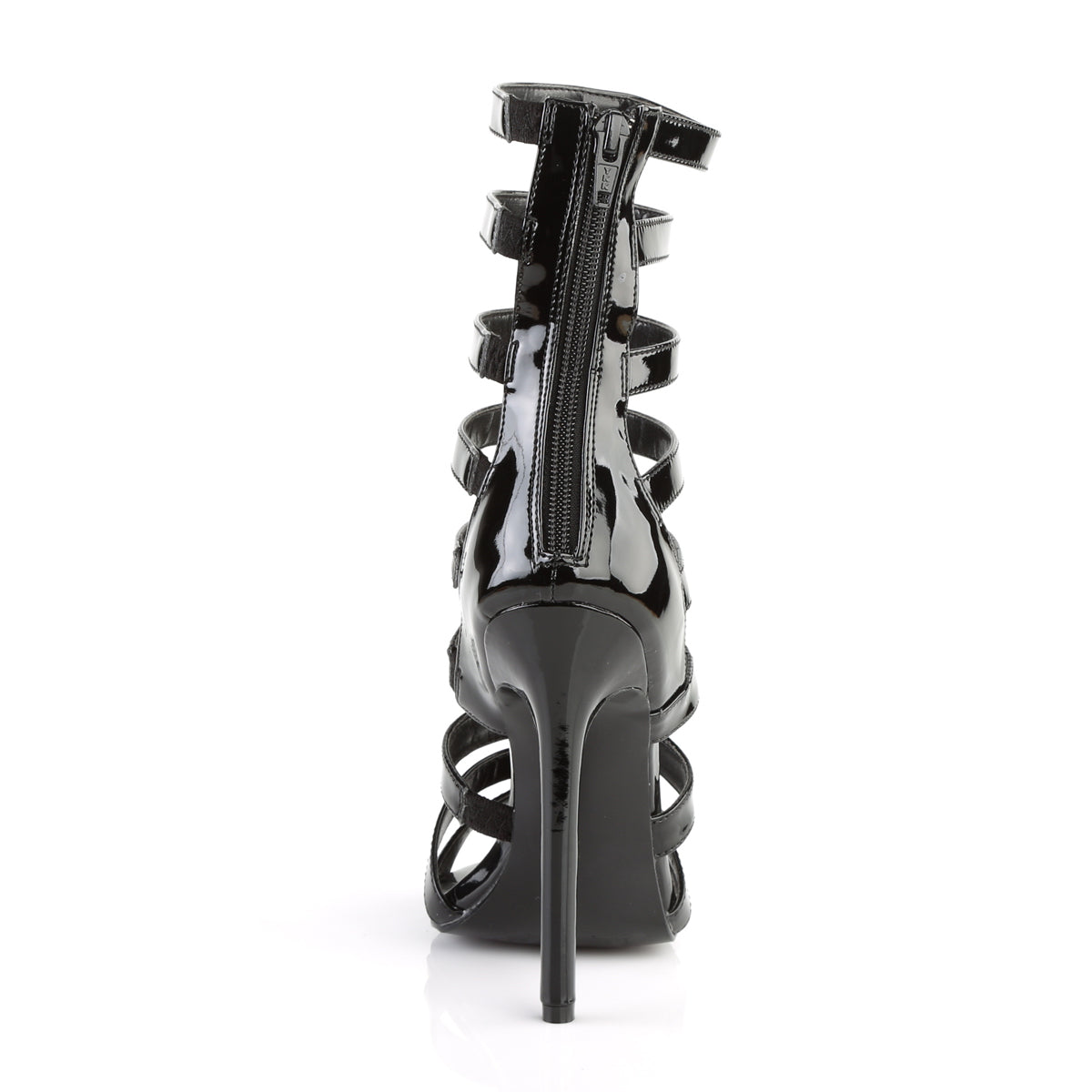 5" Heel Closed Back Strappy Cage Sandal, Back Zip (Pleaser SEXY52/B)
