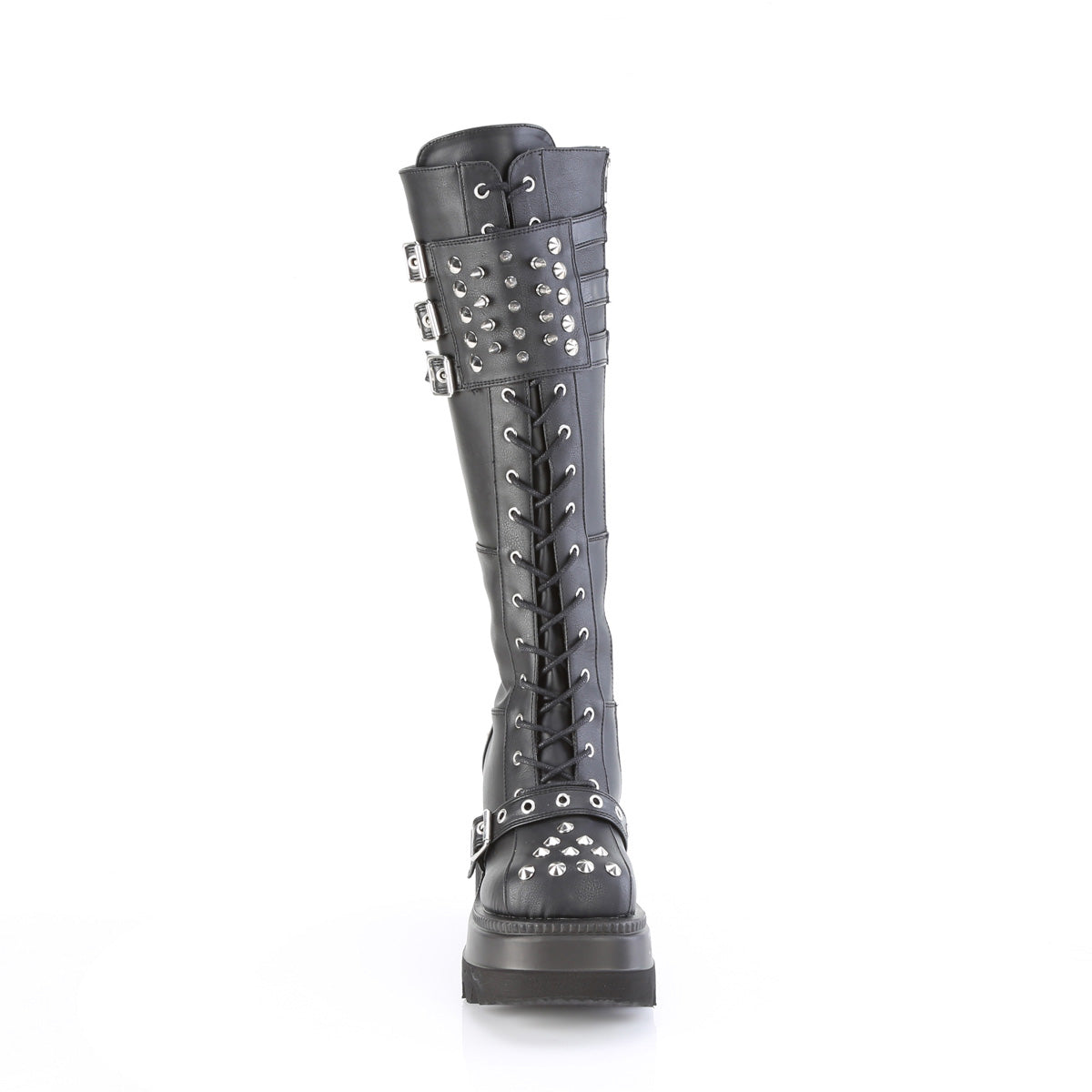 *4 1/2" Wedge PF Lace-Up Knee High Boot, Inside Zip (Demonia SHA225/BVL)