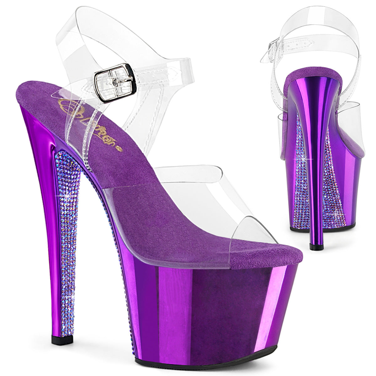 7" Heel, 2 3/4" PF Ankle Strap Sandal (Pleaser SKY308CHRS/C/BPCH-RS)