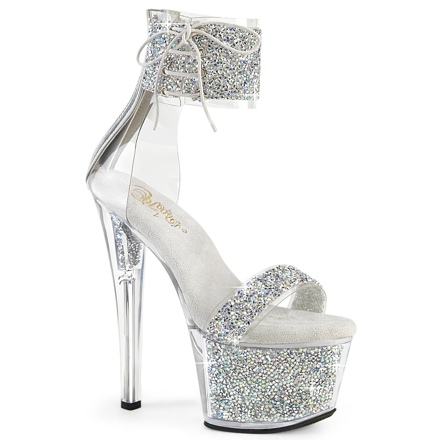 7" Heel, 2 3/4" PF Ankle Cuff Sandal w/RS, Back Zip (Pleaser SKY327RSI/RS-B/RS)