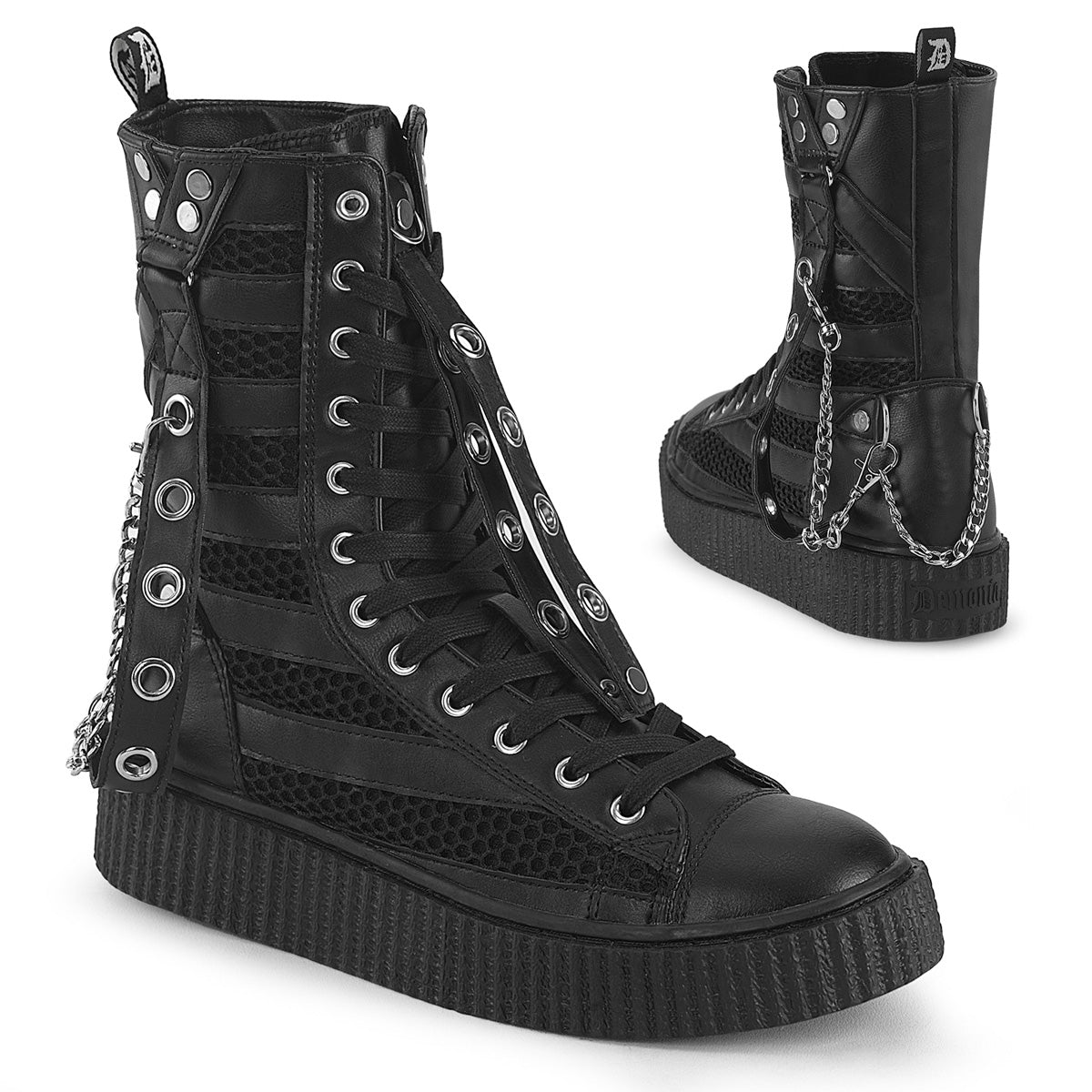 1 1/2"PF Round Toe Lace Up Front Calf High Creeper Sneaker (Demonia SNK325/BVL-FN)