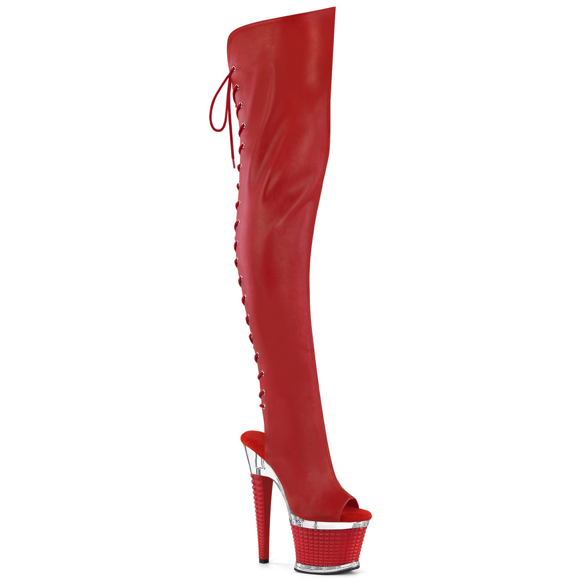 7" Heel, 3" Textured PF Lace-Up Back Thigh Boot, Side Zip (Pleaser SPEC3030/BPPU/C-BP)