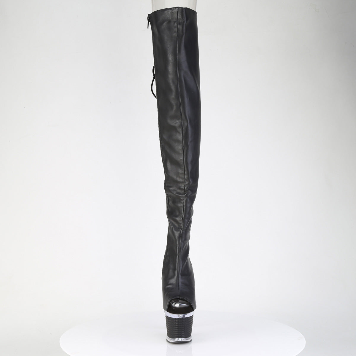 7" Heel, 3" Textured PF Lace-Up Back Thigh Boot, Side Zip (Pleaser SPEC3030/BPPU/C-BP)