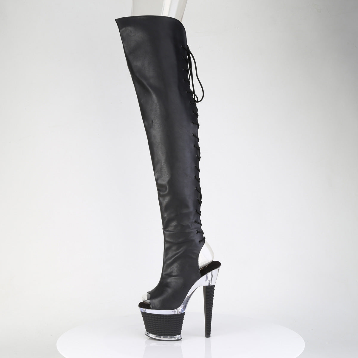 7" Heel, 3" Textured PF Lace-Up Back Thigh Boot, Side Zip (Pleaser SPEC3030/BPPU/C-BP)