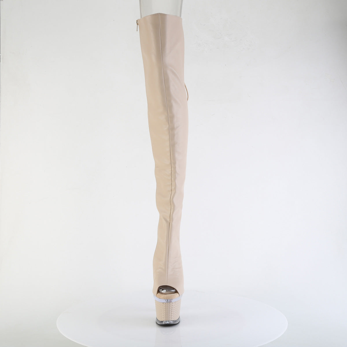 7" Heel, 3" Textured PF Lace-Up Back Thigh Boot, Side Zip (Pleaser SPEC3030/BPPU/C-BP)