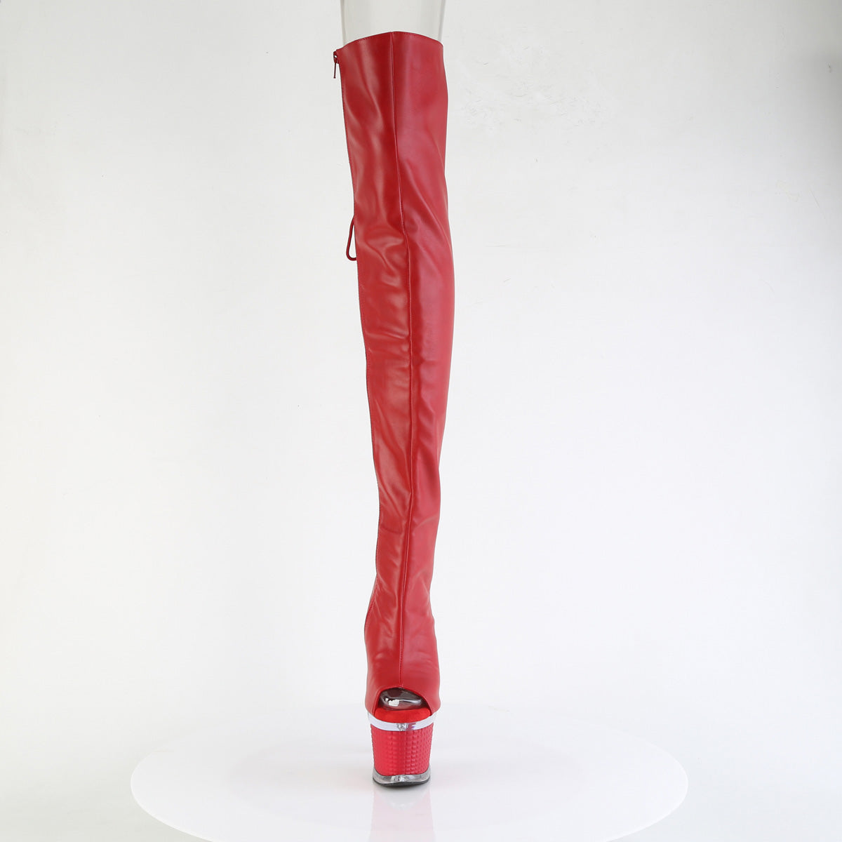 7" Heel, 3" Textured PF Lace-Up Back Thigh Boot, Side Zip (Pleaser SPEC3030/BPPU/C-BP)