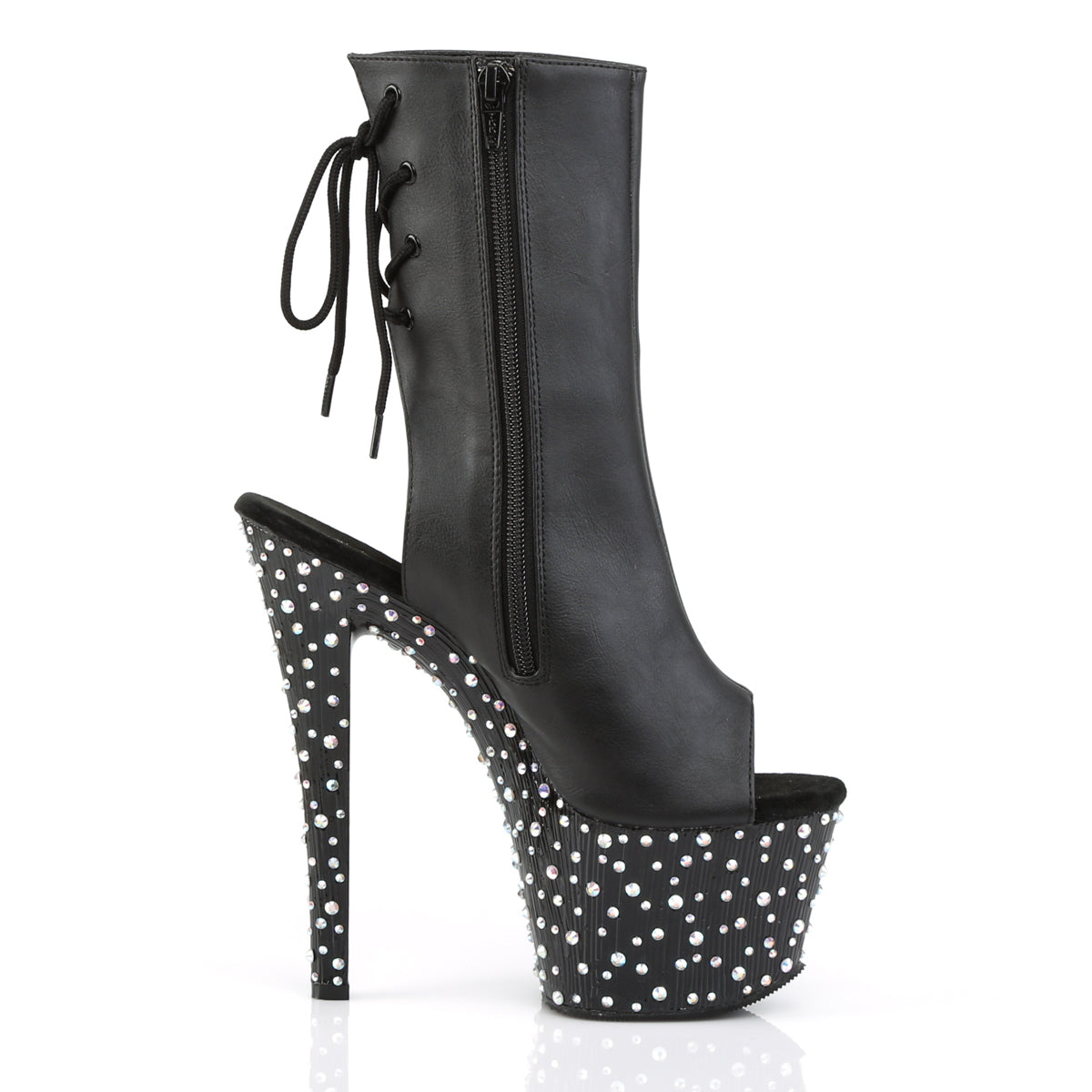 7" Heel, 2 3/4" PF Open Toe/Heel Ankle Boot, side Zip (Pleaser STDANCE1018-7/BPU/M)