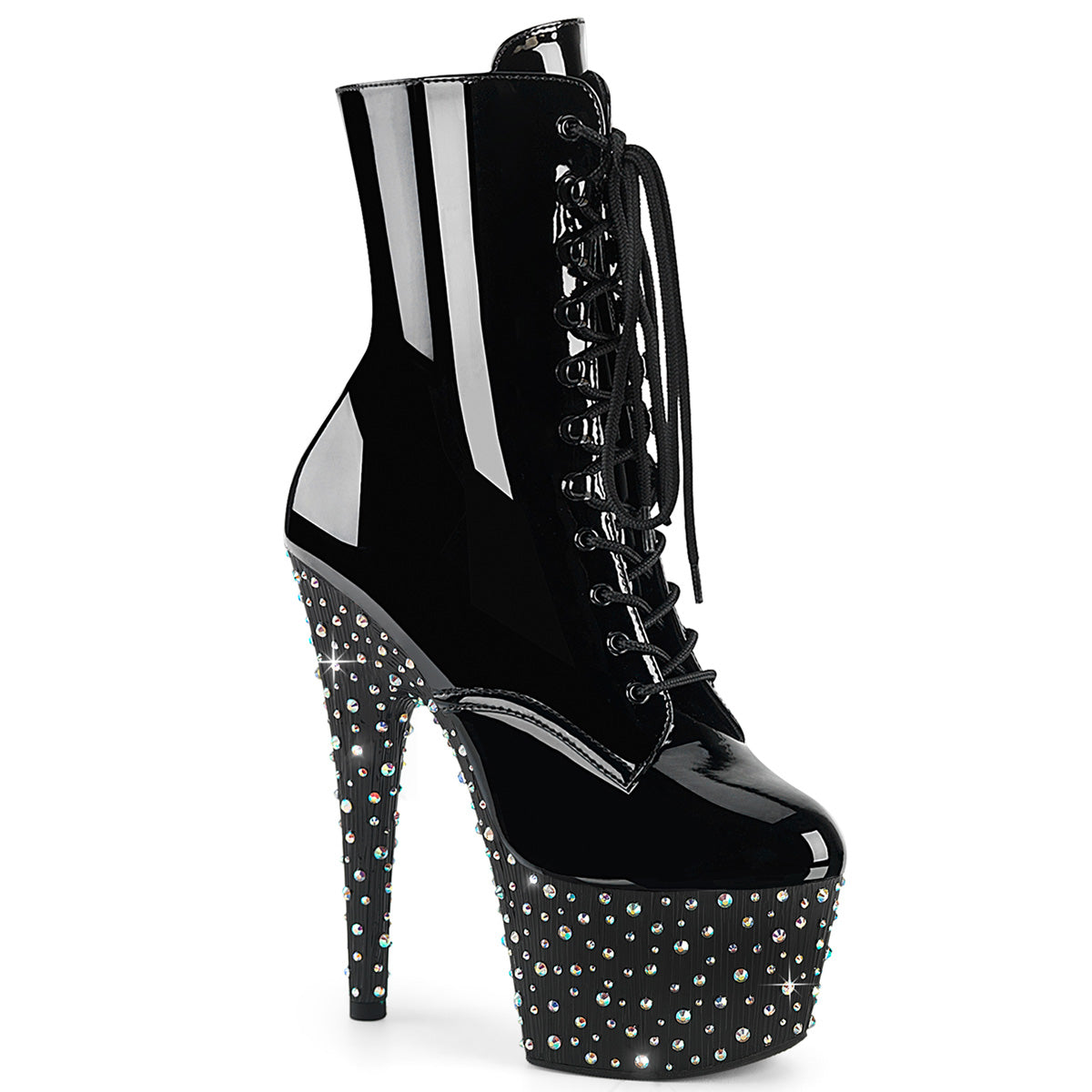7" Heel, 2 3/4" PF Lace-Up Front Ankle Boot, Side Zip (Pleaser STDANCE1020/B/M)