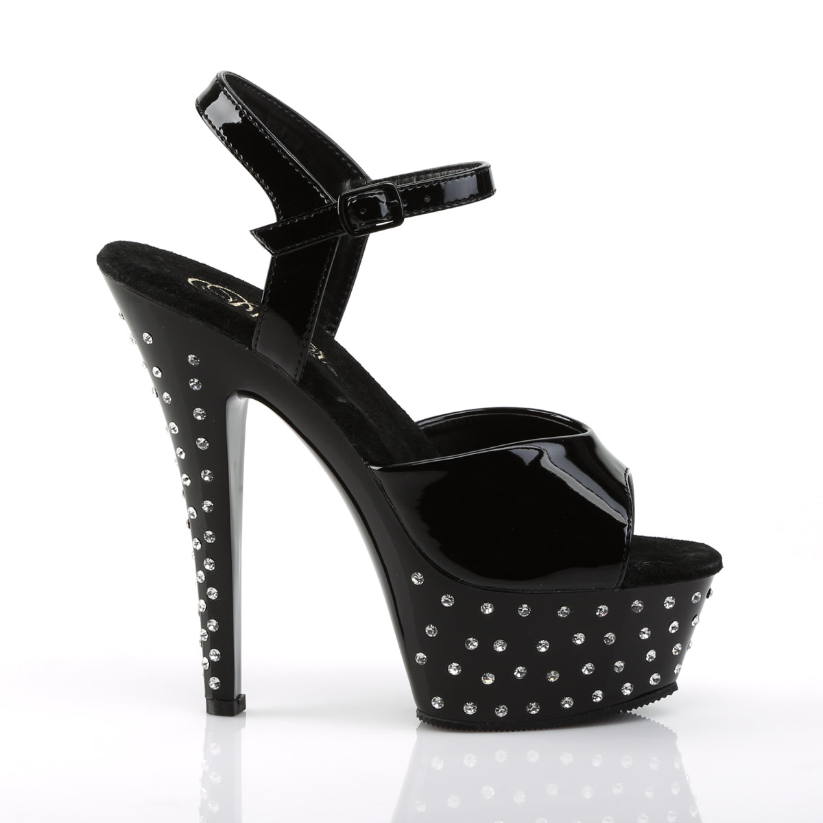 6" Heel, 1 3/4" PF Rhinestone Studded Ankle Strap P/F Sandal (Pleaser STDUS609/B/M)