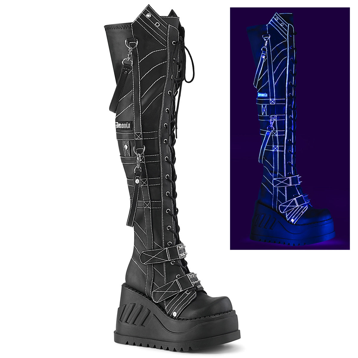 4 3/4" Wedge PF STR Over-The-Knee Boot, Inside Zip (Demonia STO310/BVL)