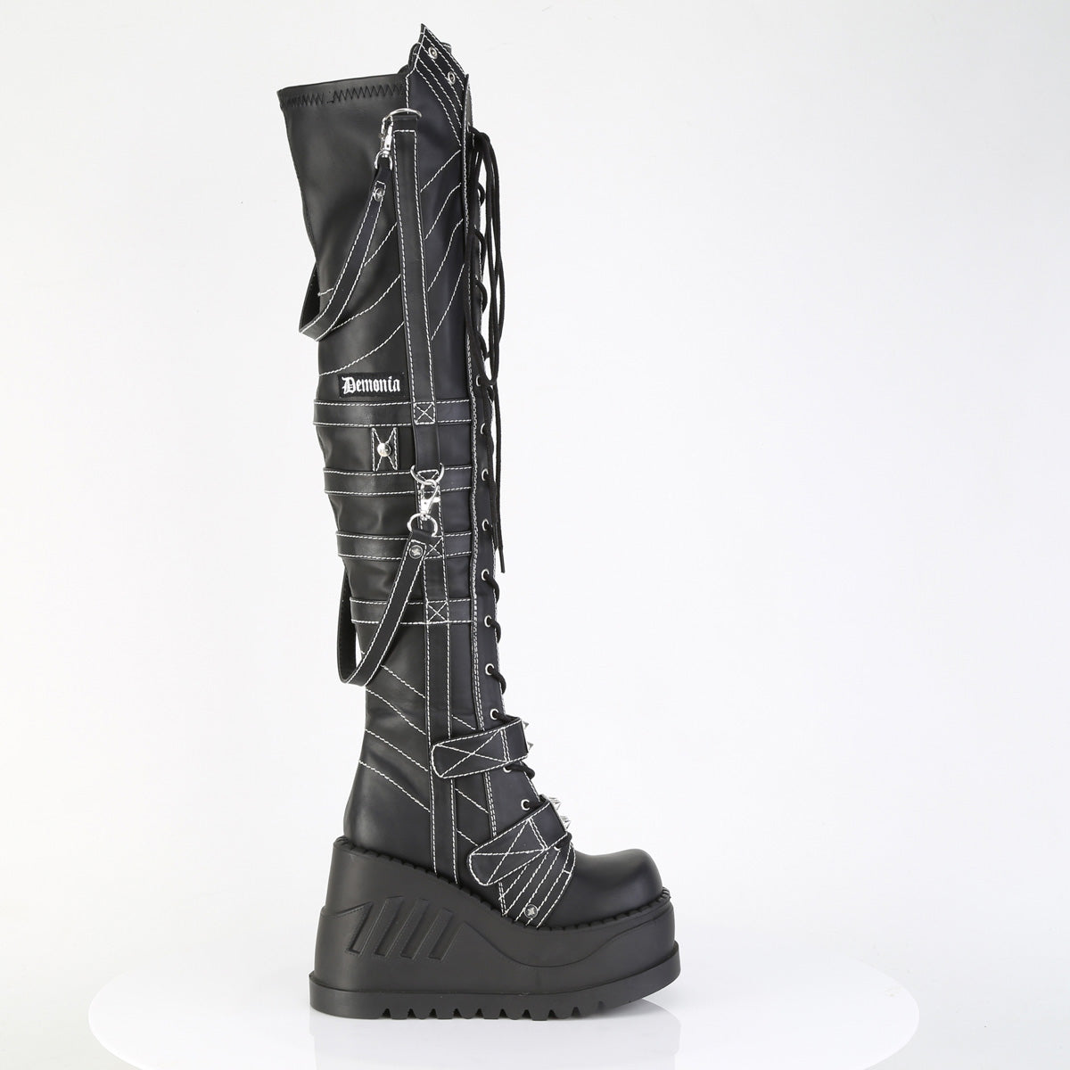 4 3/4" Wedge PF STR Over-The-Knee Boot, Inside Zip (Demonia STO310/BVL)