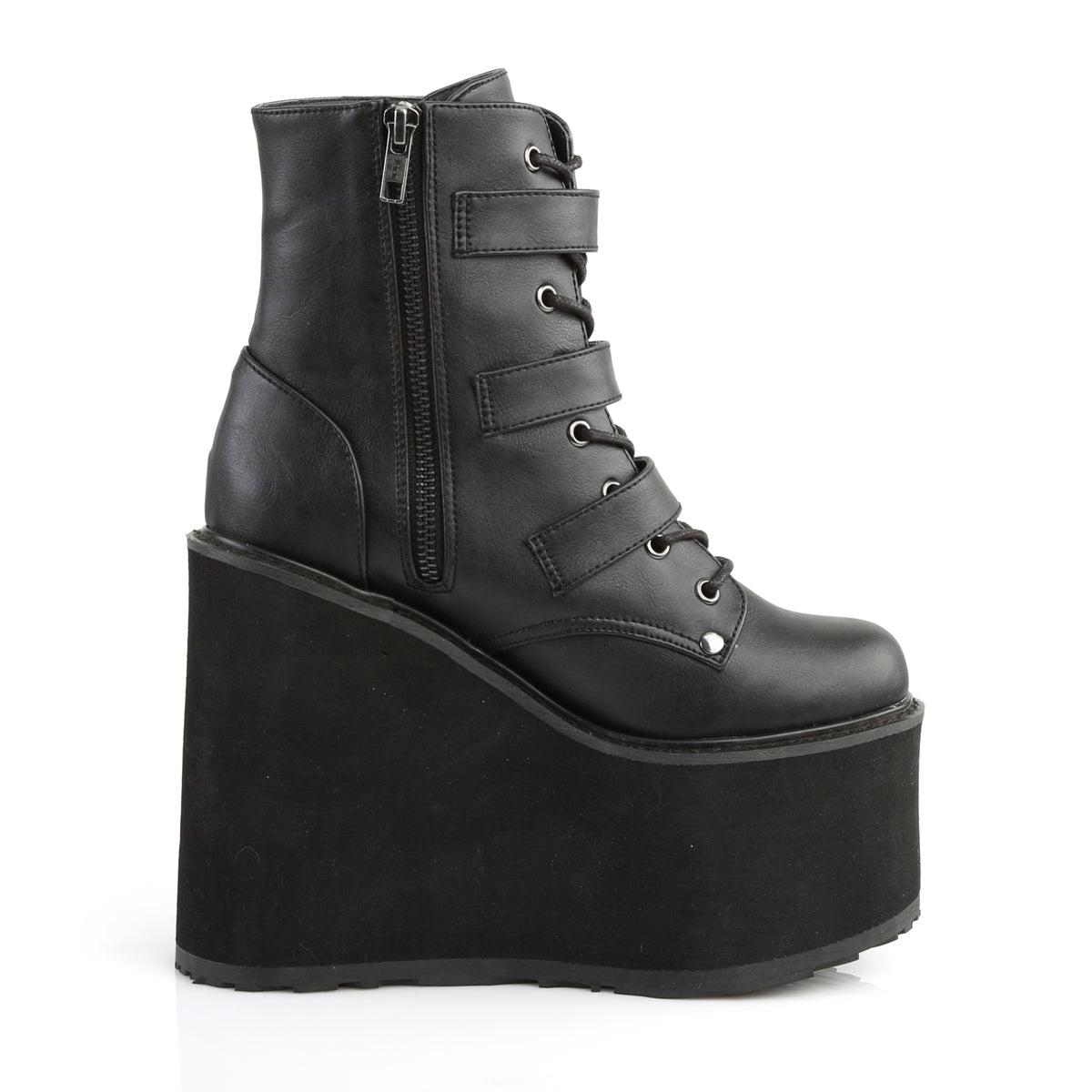 5 1/2" PF Lace-Up Ankle Boot w/ 3 Buckle Straps, Side Zip (Demonia SWI103/BVL)