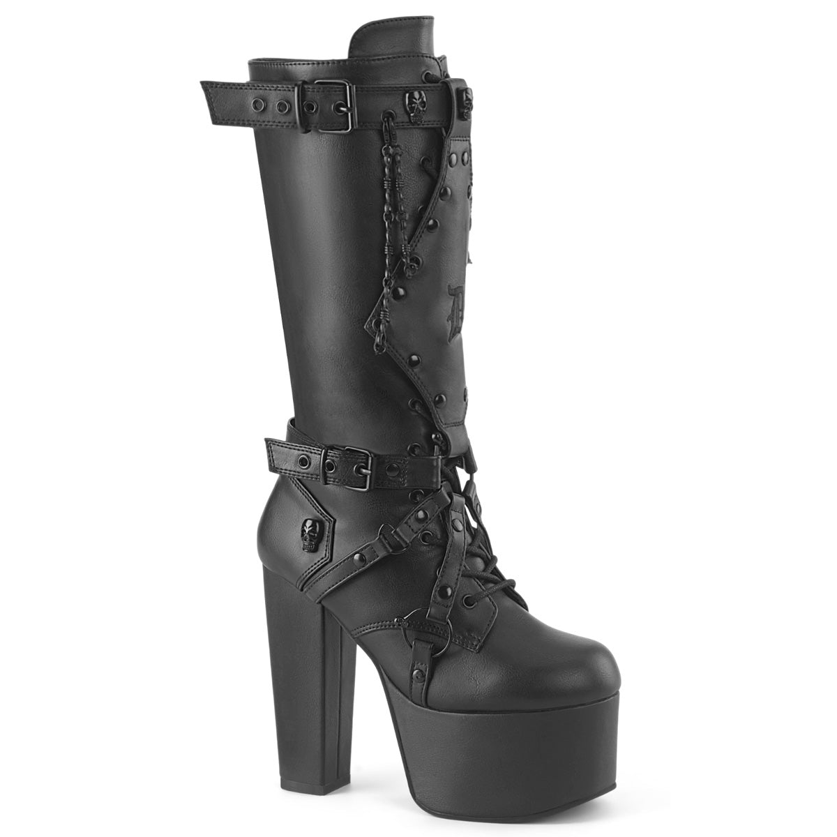 *5 1/2" Heel, 3" PF Lace Up Knee High Boot, Side Zip (Demonia TOR218/B)