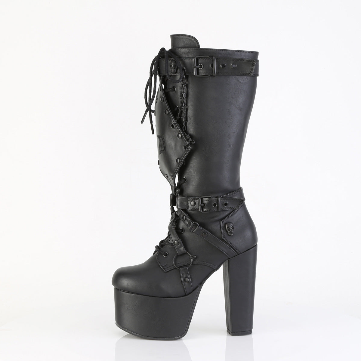 *5 1/2" Heel, 3" PF Lace Up Knee High Boot, Side Zip (Demonia TOR218/B)