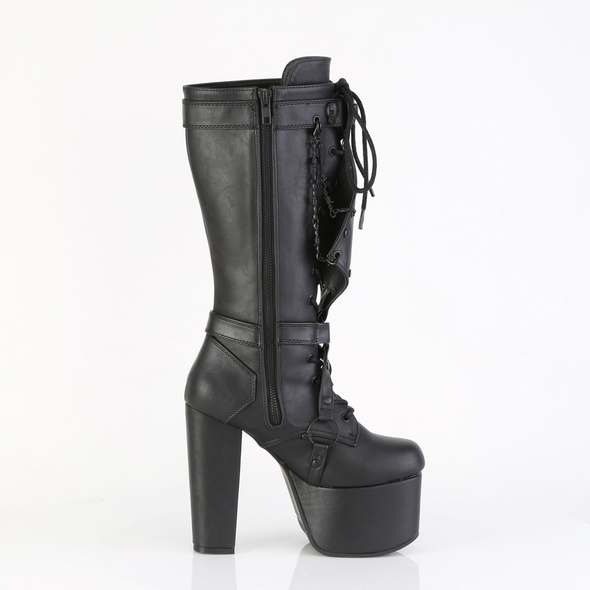 *5 1/2" Heel, 3" PF Lace Up Knee High Boot, Side Zip (Demonia TOR218/B)