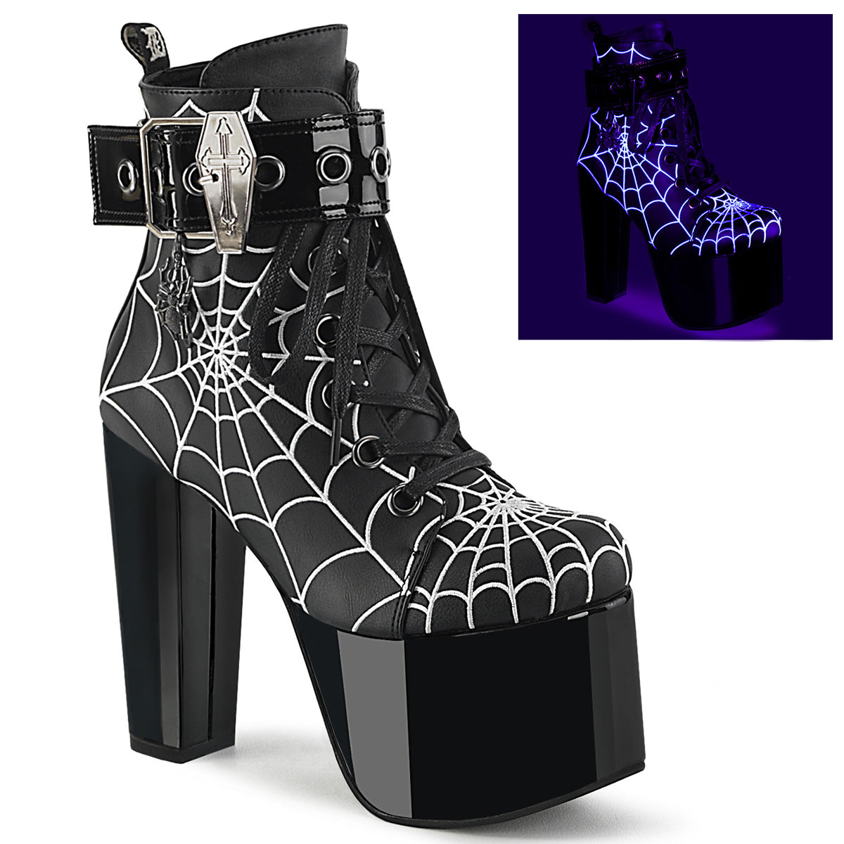 5 1/2" Heel, 3" PF Lace-Up Ankle Boot, Side Zip (Demonia TOR51/BVL)