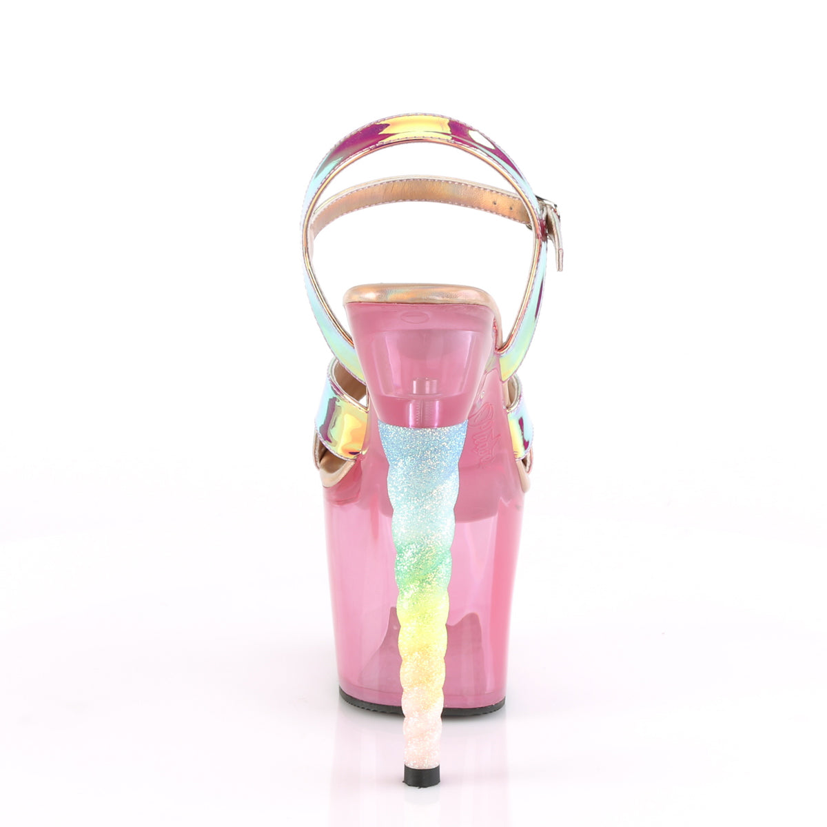 7" Heel, 3 1/4" PF Ankle Strap Sandal w/ Unicorn Heel (Pleaser UNI711T/PNTPU/BGUMPN)