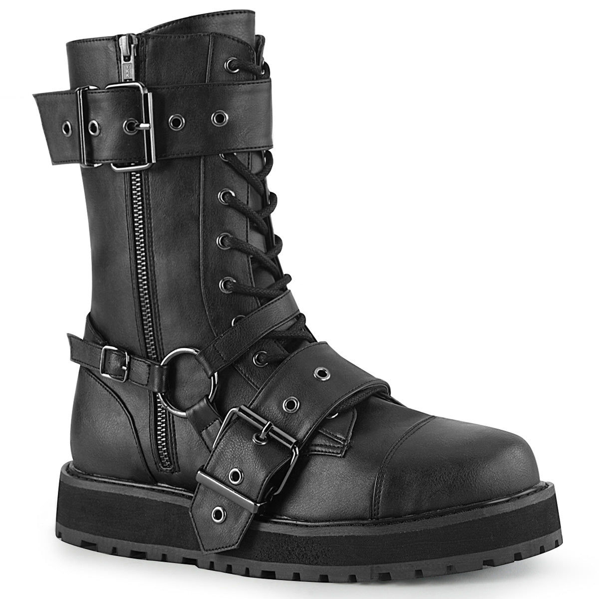 1 1/2" Platform Lace-Up Mid-Calf Boot, Side Zip (Demonia VAL220/BVL)