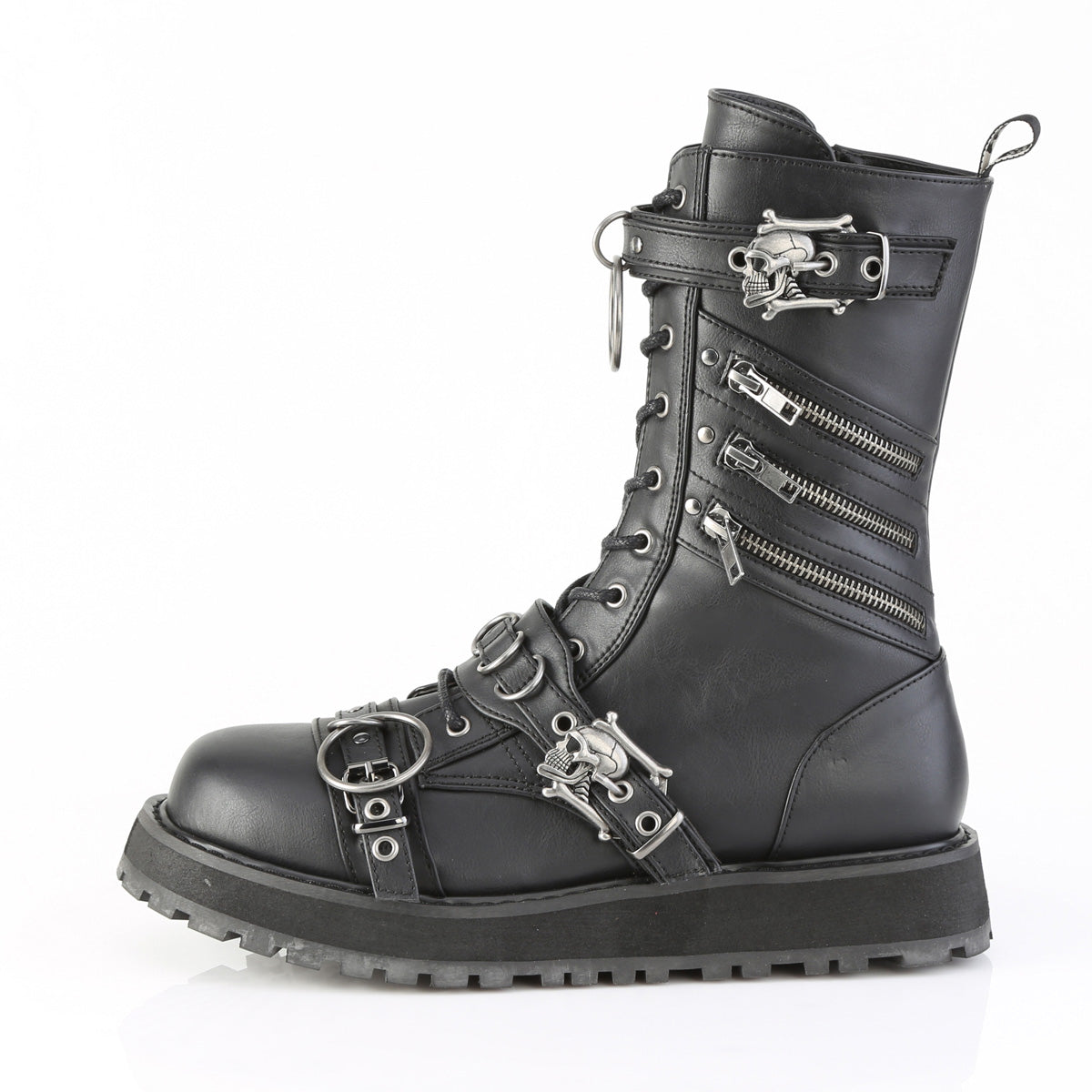 1 1/2" Platform Lace-Up Front Calf Boot, Side Zip (Demonia VAL240/BVL)