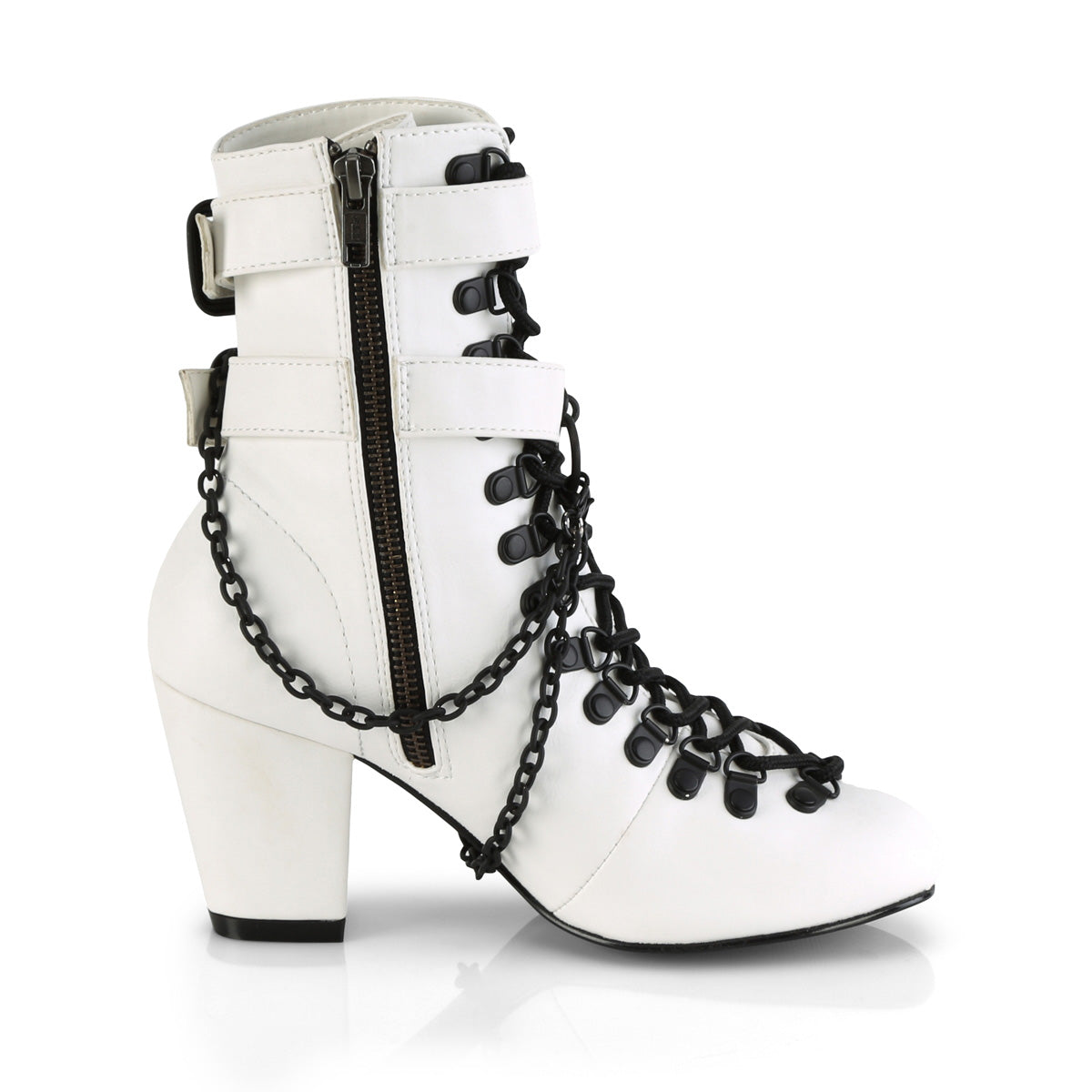 **3" Block Heel Round Toe D-ring Lace-Up Ankle Boot,Size Zip (Demonia VIK128/B)