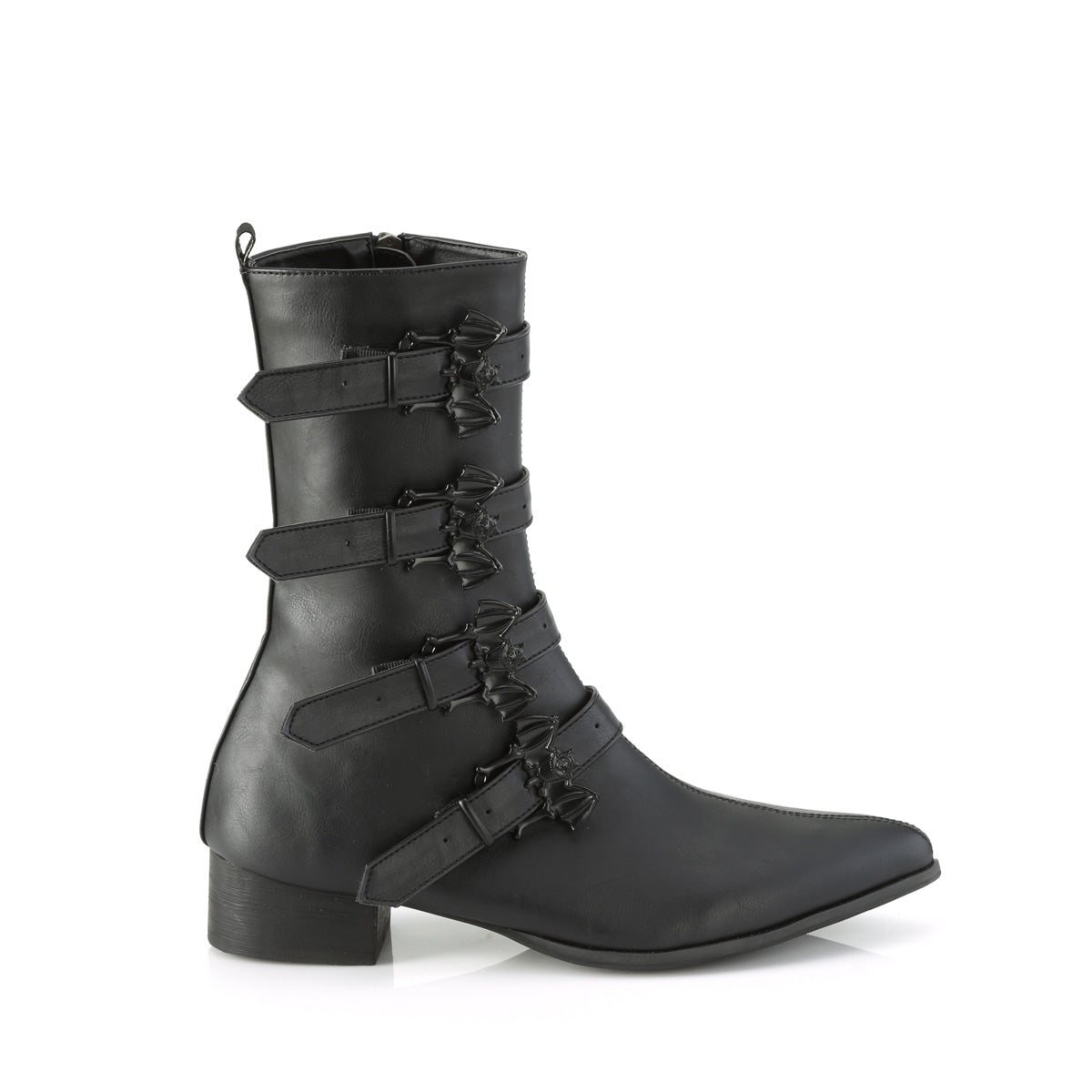 1 1/2" Block Heel Pointed Toe Mid-Calf Boot, Side Zip (Demonia WAR110-B/BVL)