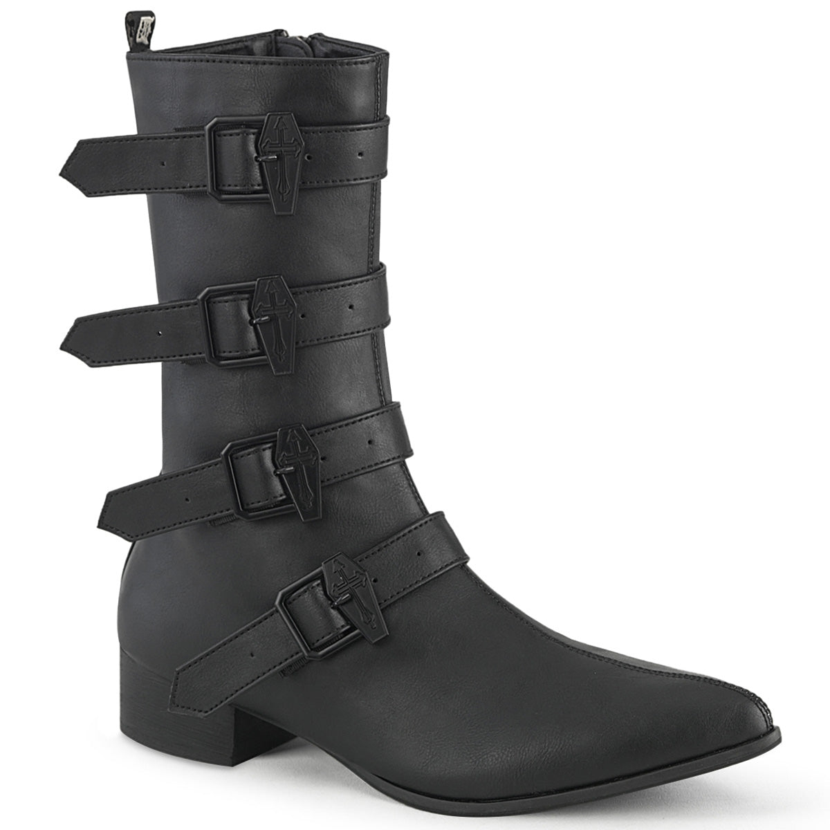1 1/2" Block Heel Pointed Toe Mid-Calf Boot, Side Zip (Demonia WAR110-C/BVL)