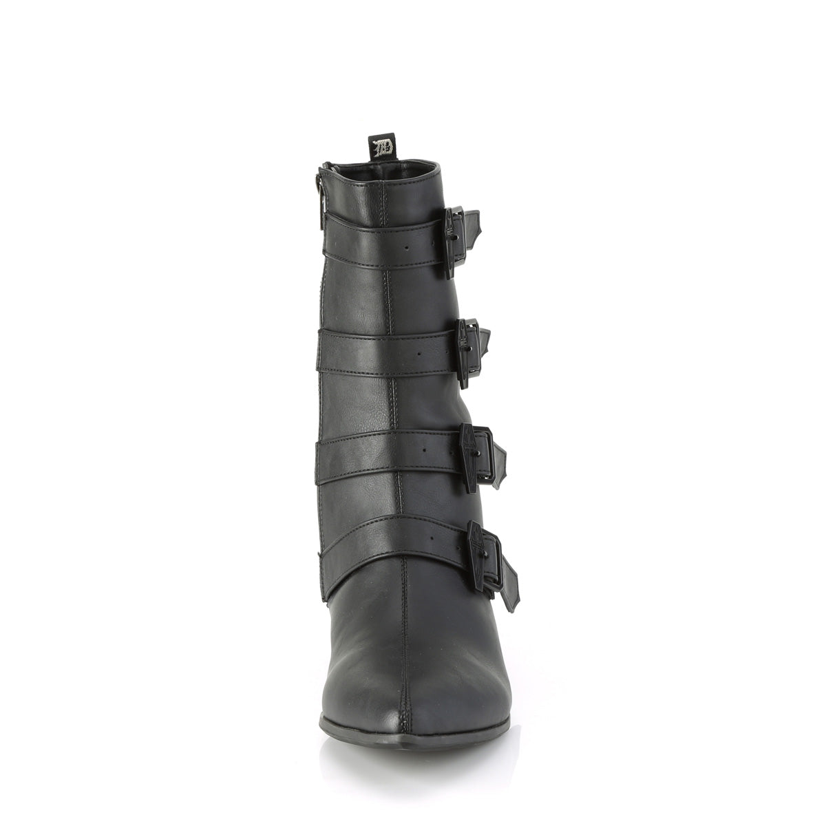 1 1/2" Block Heel Pointed Toe Mid-Calf Boot, Side Zip (Demonia WAR110-C/BVL)