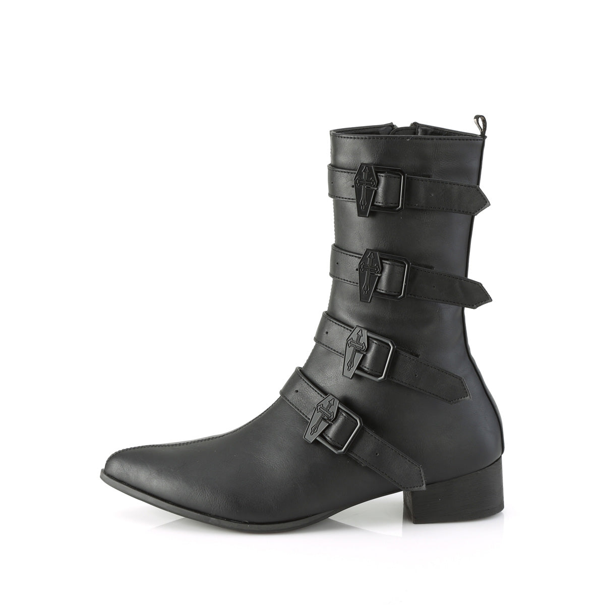 1 1/2" Block Heel Pointed Toe Mid-Calf Boot, Side Zip (Demonia WAR110-C/BVL)