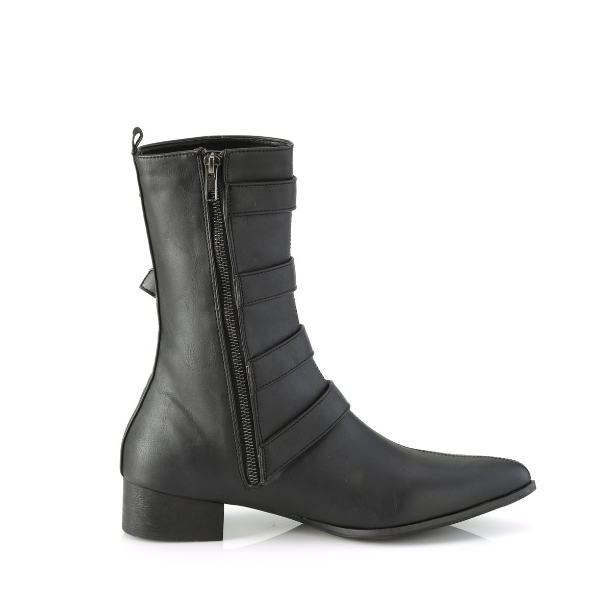 1 1/2" Block Heel Pointed Toe Mid-Calf Boot, Side Zip (Demonia WAR110-C/BVL)