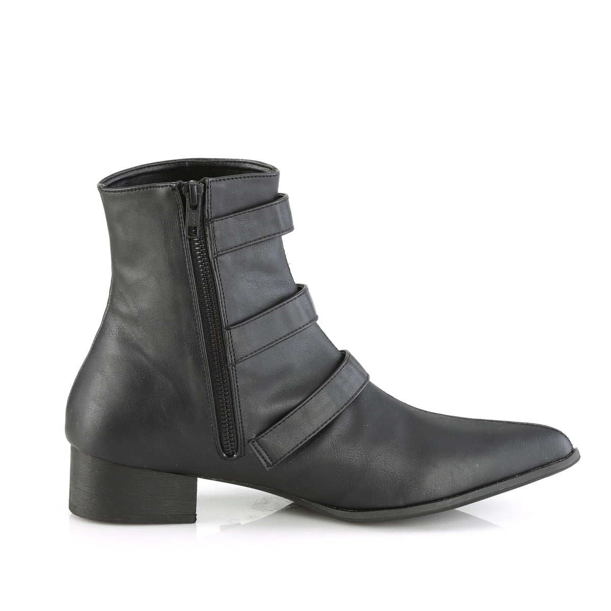 1 1/2" Block Heel Pointed Toe Ankle Boot, Side Zip (Demonia WAR50-B/BVL)