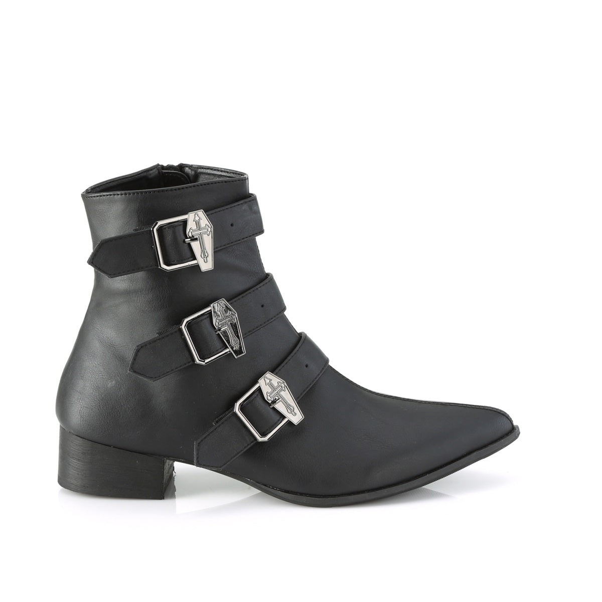 1 1/2" Block Heel Pointed Toe Ankle Boot, Side Zip (Demonia WAR50-C/BVL)