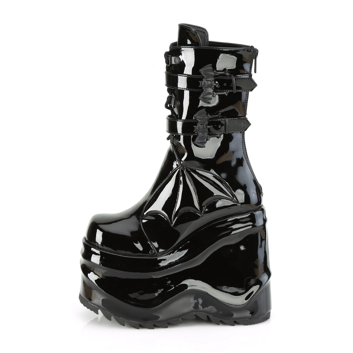 **6" Wedge PF Lace-Up Mid-Calf Boot, Back Metal Zip (Demonia WAVE150/B)