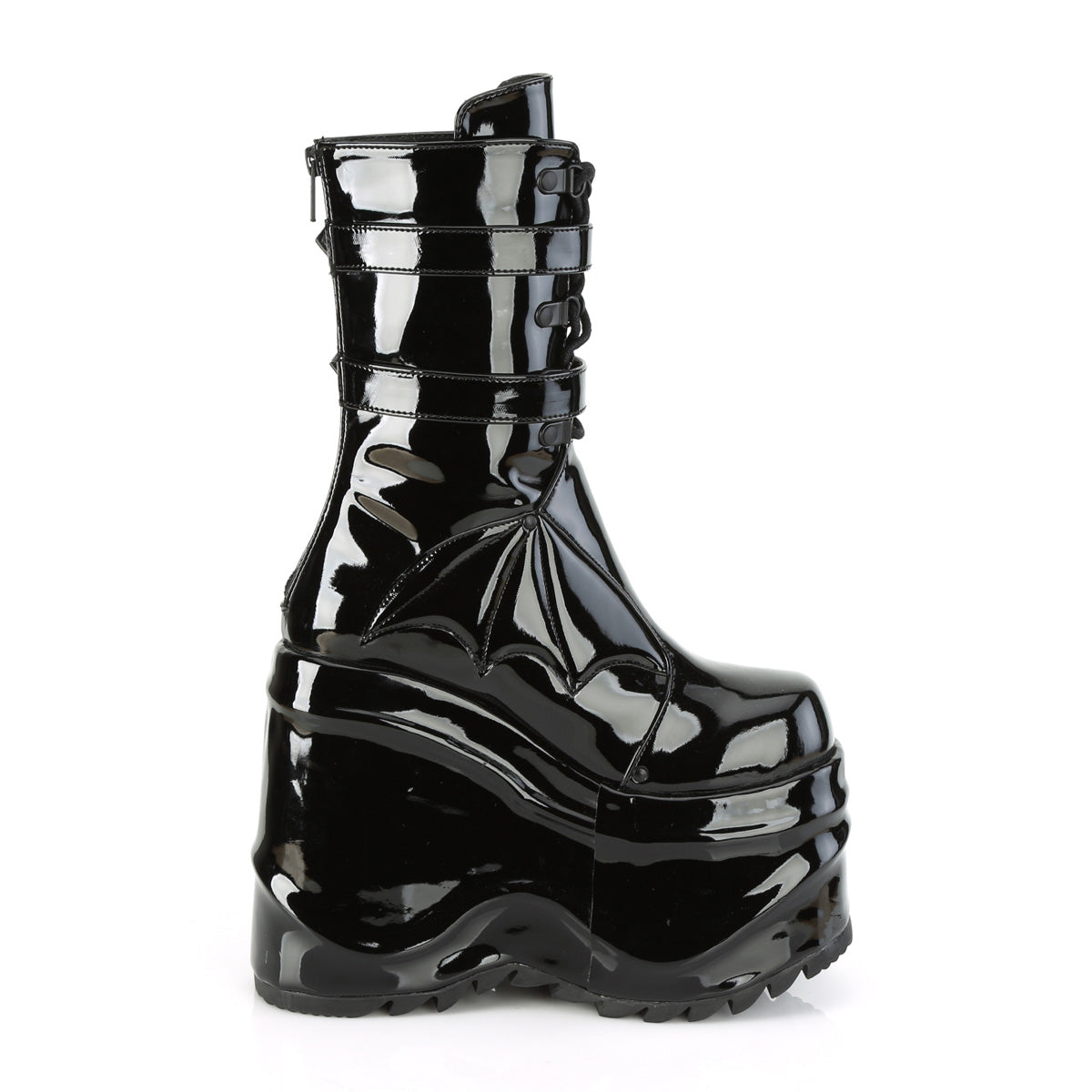 **6" Wedge PF Lace-Up Mid-Calf Boot, Back Metal Zip (Demonia WAVE150/B)