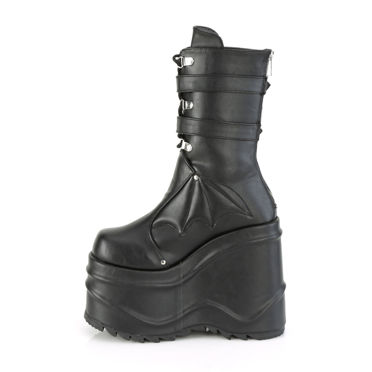 **6" Wedge PF Lace-Up Mid-Calf Boot, Back Metal Zip (Demonia WAVE150/B)