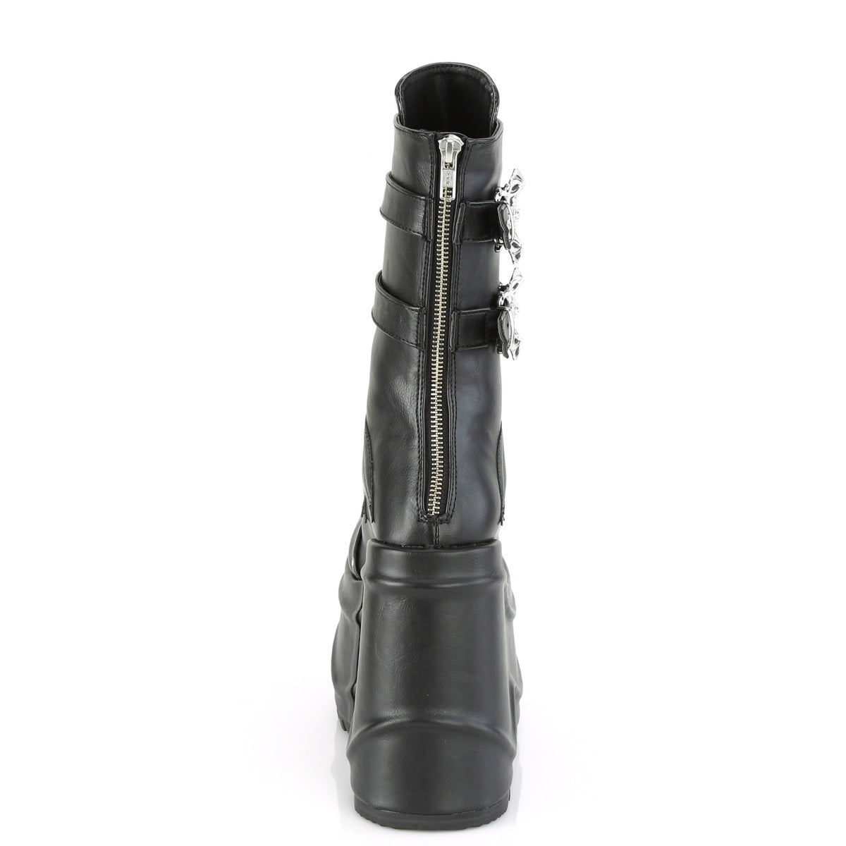 **6" Wedge PF Lace-Up Mid-Calf Boot, Back Metal Zip (Demonia WAVE150/B)