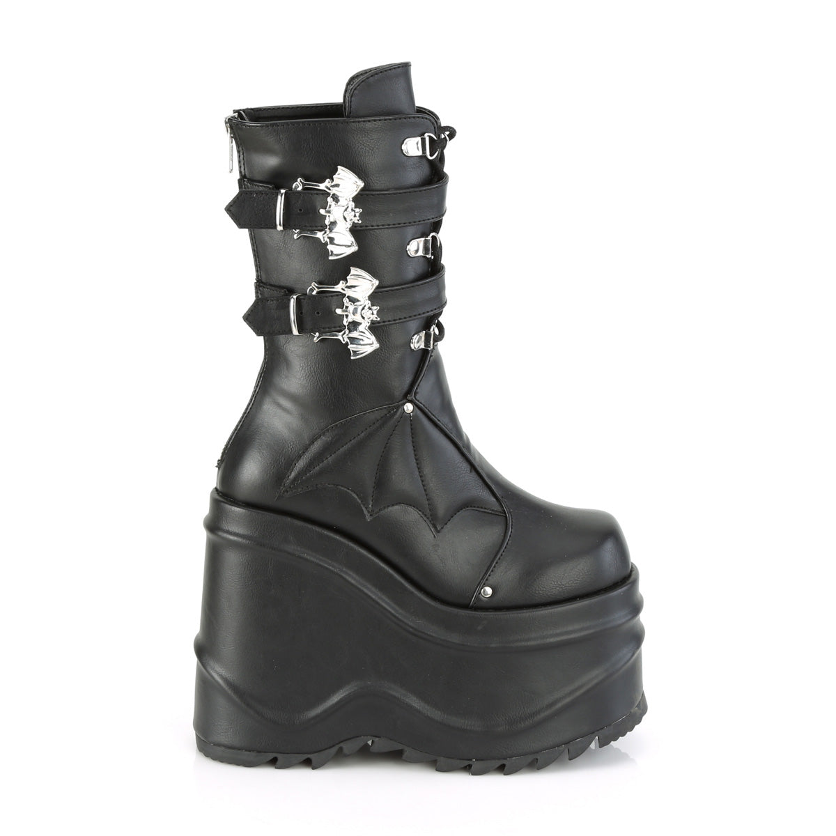 **6" Wedge PF Lace-Up Mid-Calf Boot, Back Metal Zip (Demonia WAVE150/B)