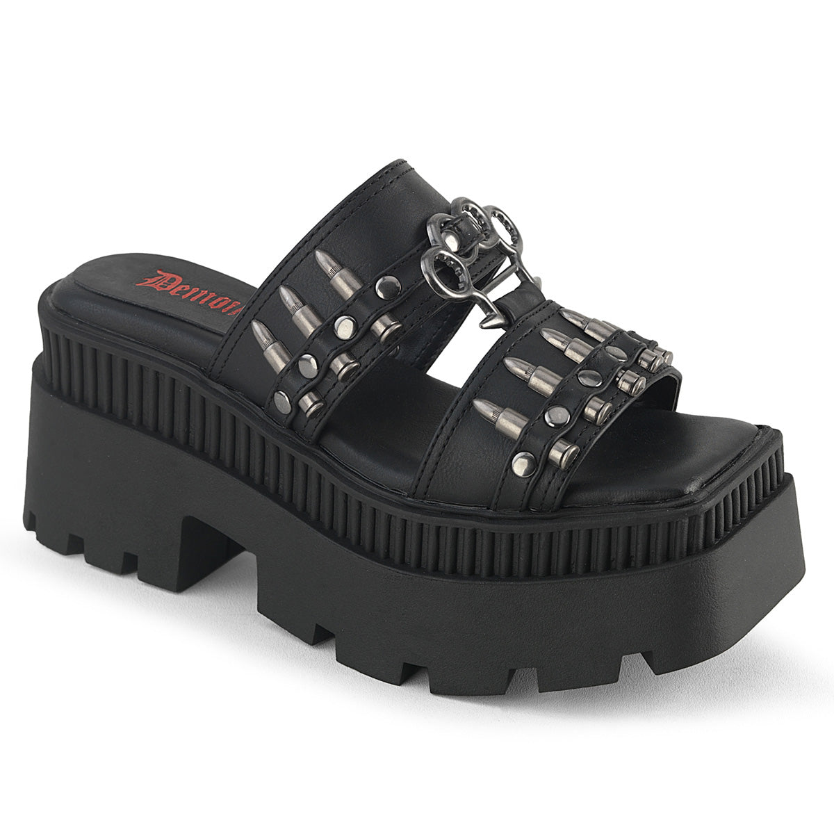 3 1/4" Chunky Heel, 2" Square-Toe PF Slide Sandal (Demonia WRA08/BVL)