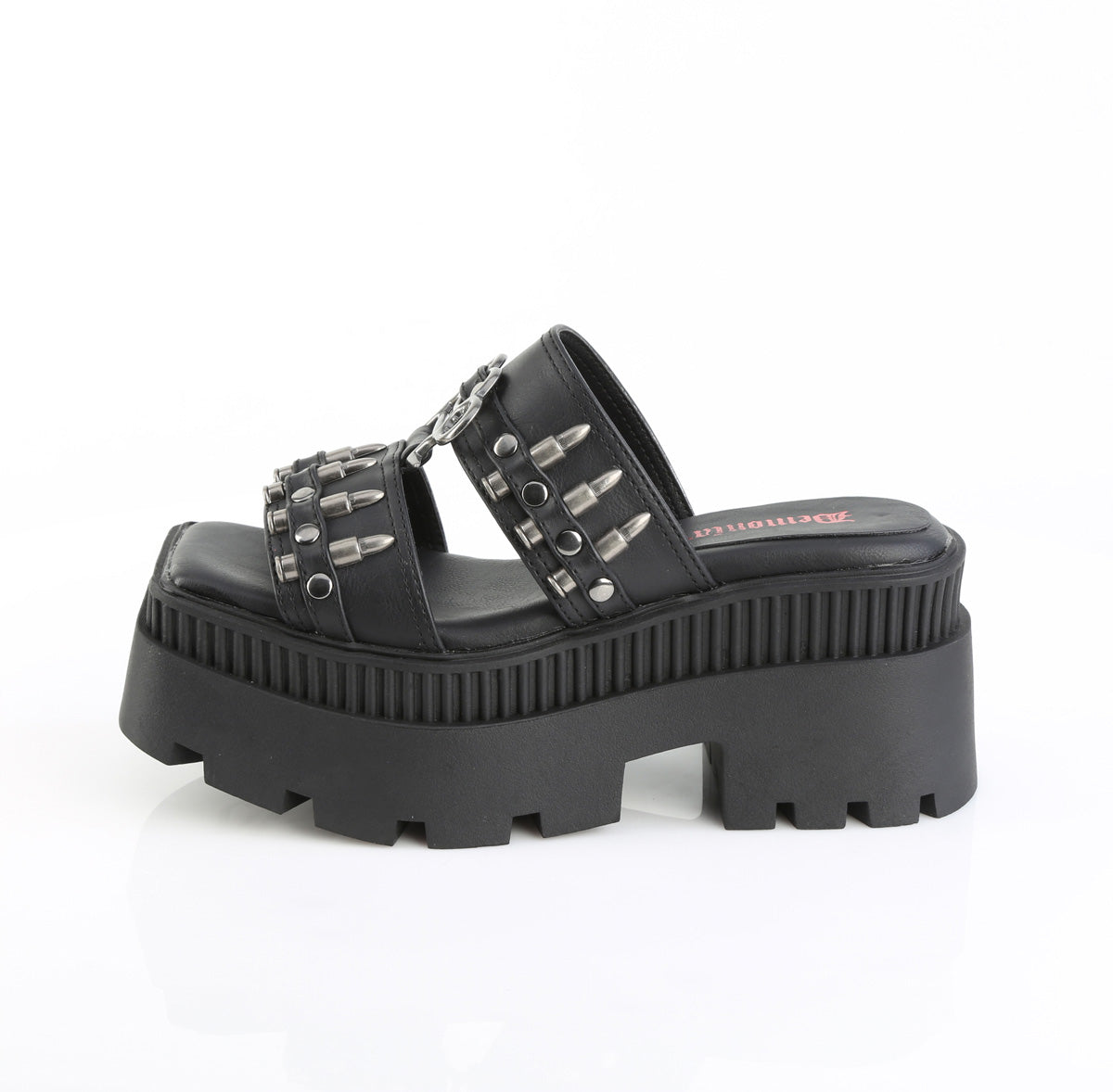 3 1/4" Chunky Heel, 2" Square-Toe PF Slide Sandal (Demonia WRA08/BVL)