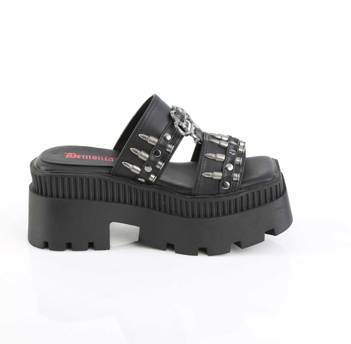 3 1/4" Chunky Heel, 2" Square-Toe PF Slide Sandal (Demonia WRA08/BVL)