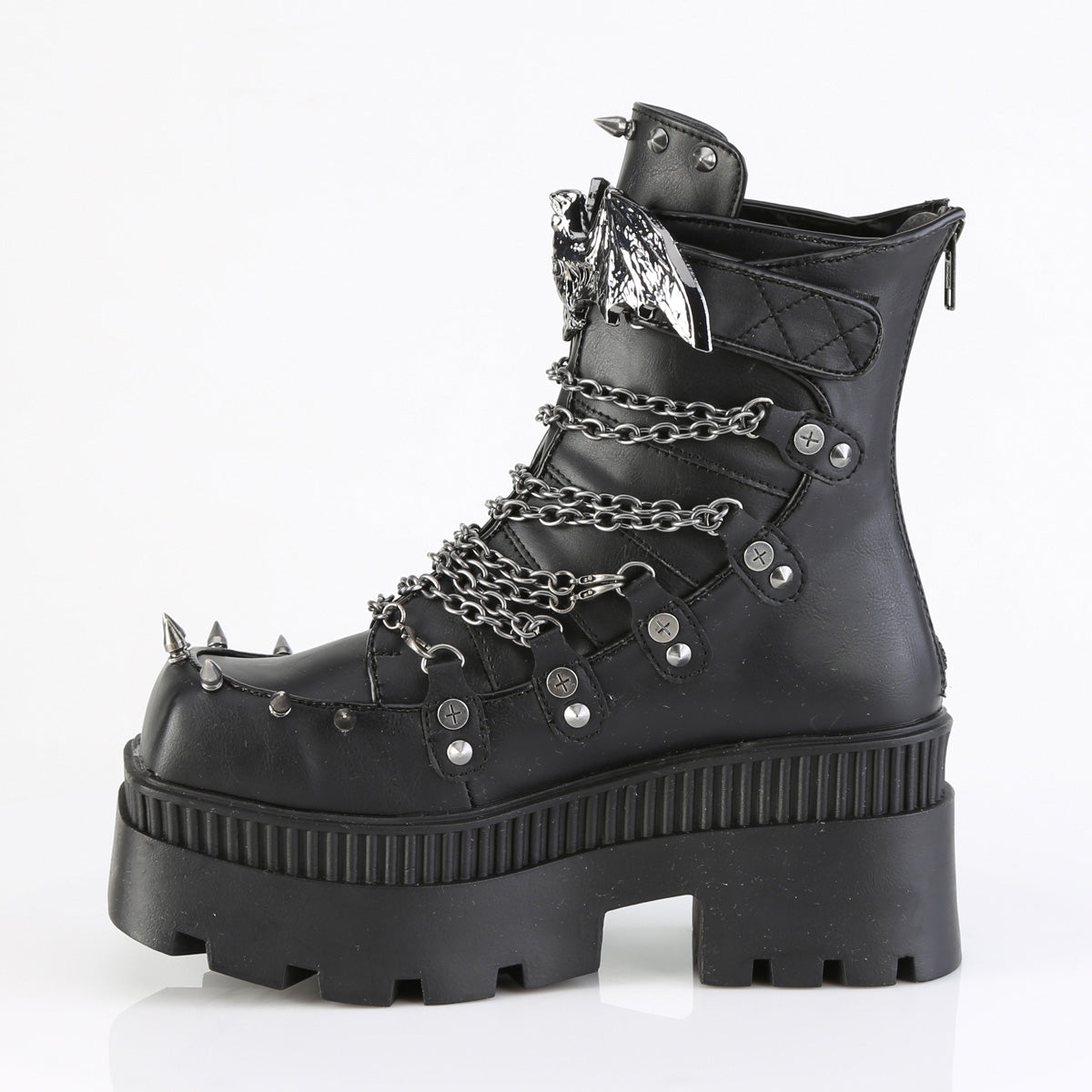 3 1/4" Chunky Heel, 2" Square-Toe PF Ankle BT, Back Zip (Demonia WRA55/BVL)