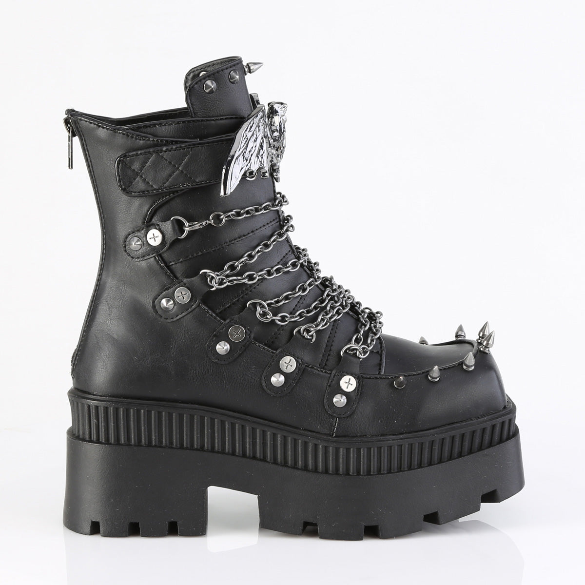 3 1/4" Chunky Heel, 2" Square-Toe PF Ankle BT, Back Zip (Demonia WRA55/BVL)